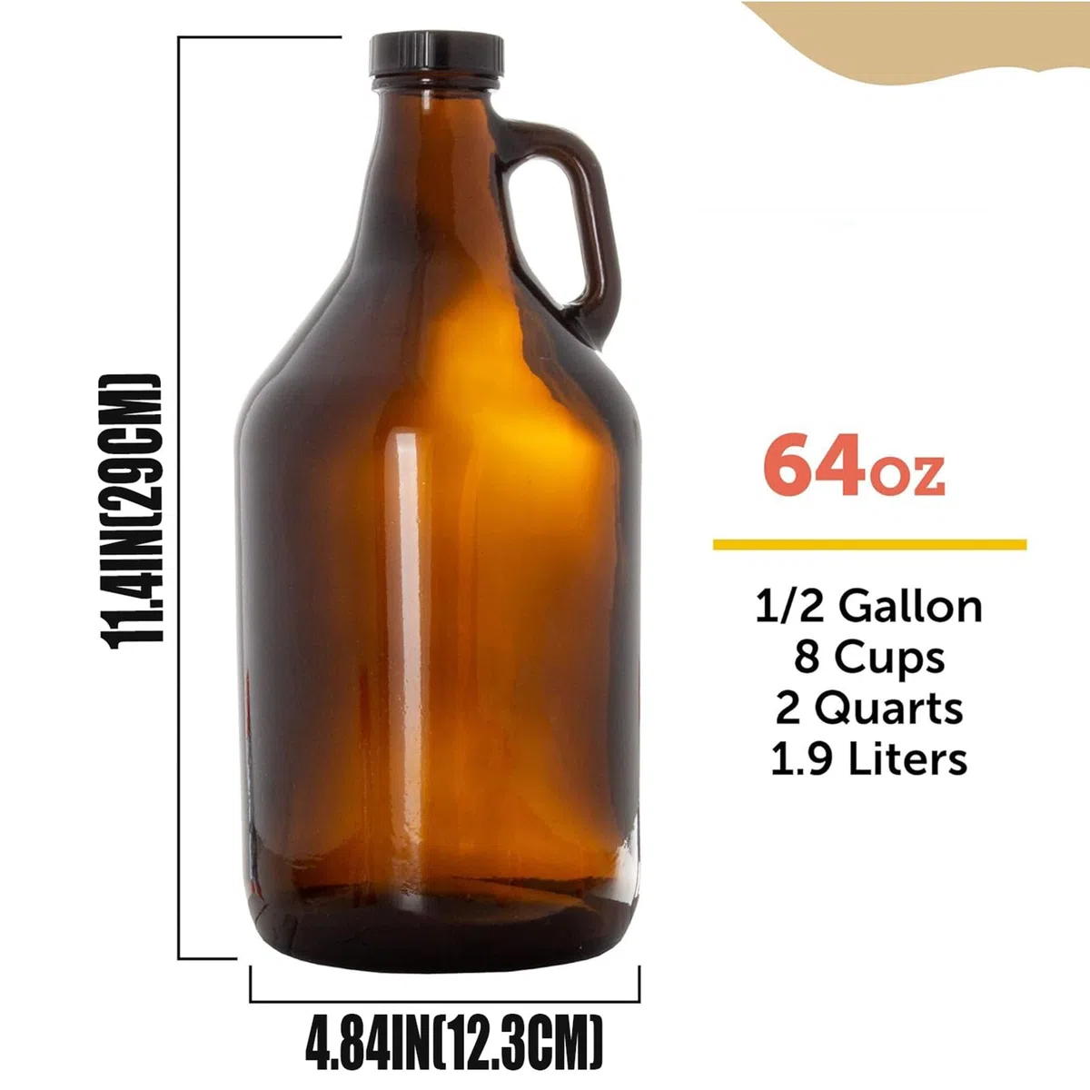 ANZAGA Jarras Growler de Vidrio ámbar de Medio galón (Paquete de 2)