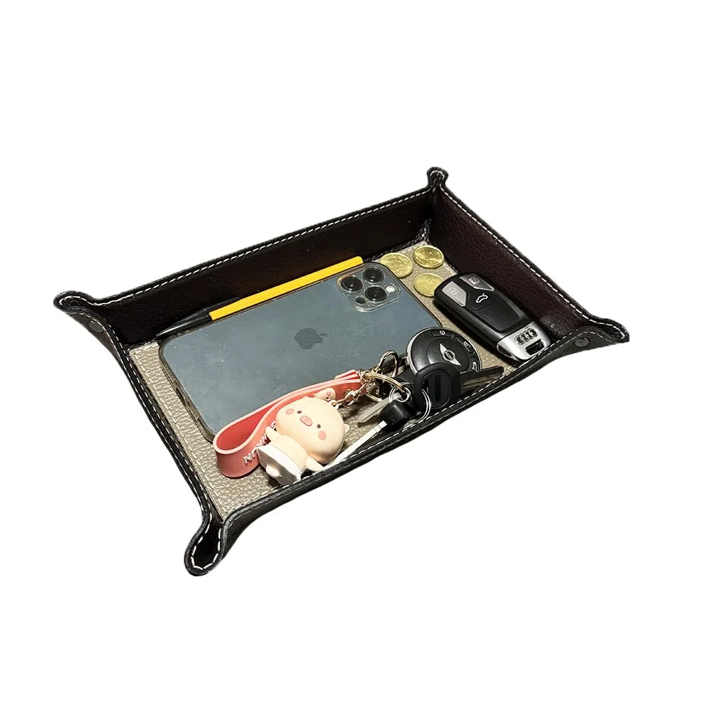 FrasiBags Vaciabolsillos de Cuero Made in Italy, Bandeja Porta Objetos de Piel Rectangular Grande (Gris Pardo/Marrón)