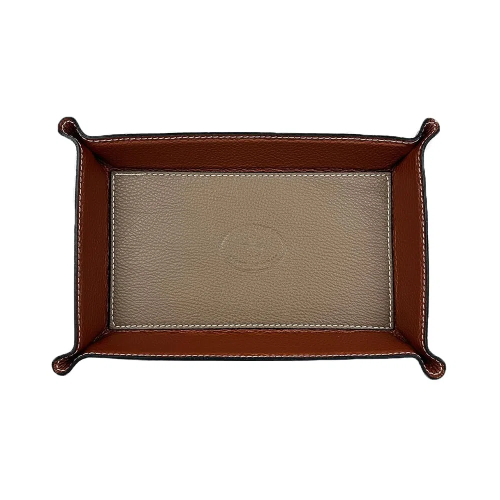 FrasiBags Vaciabolsillos de Cuero Made in Italy, Bandeja Porta Objetos de Piel Rectangular Grande (Gris Pardo/Marrón)