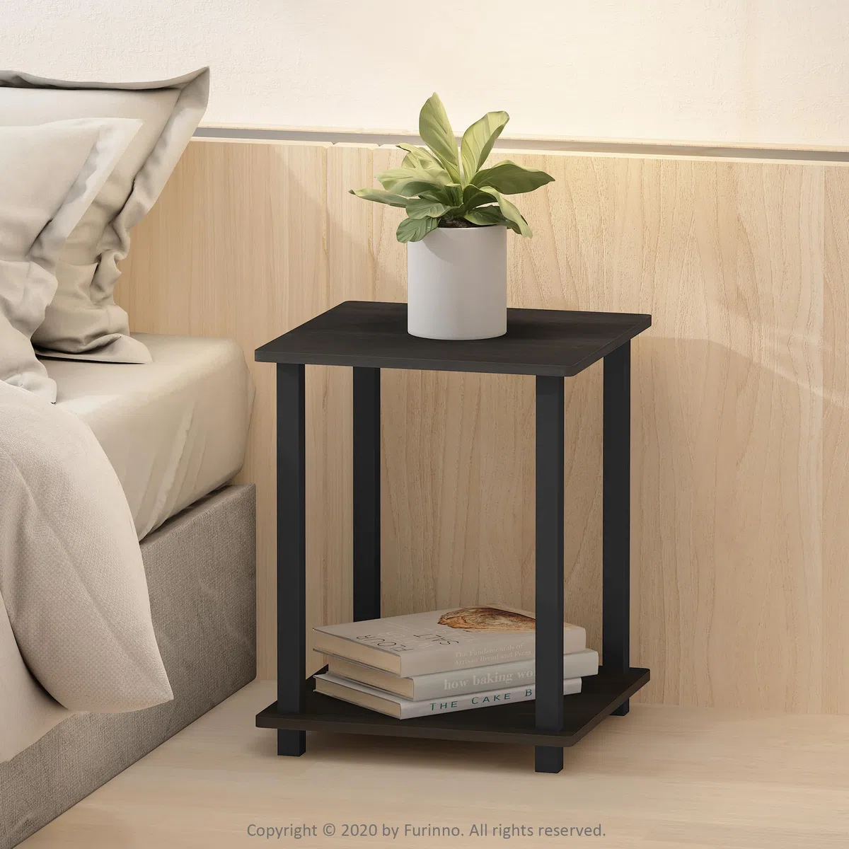 Furinno Simplistic Mesa Auxiliar, Madera compuesta, Espresso/Negro, 2 Unidades
