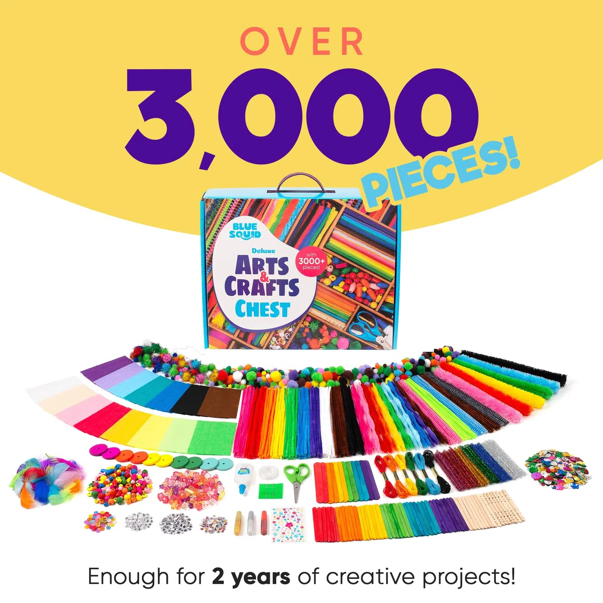 Blue Squid Cofre de artes y manualidades, más de 3000 piezas, caja de suministros de manualidades de lujo, 2 cajones, 18 compartimentos, mango resistente, kit de manualidades de arte, regalos de