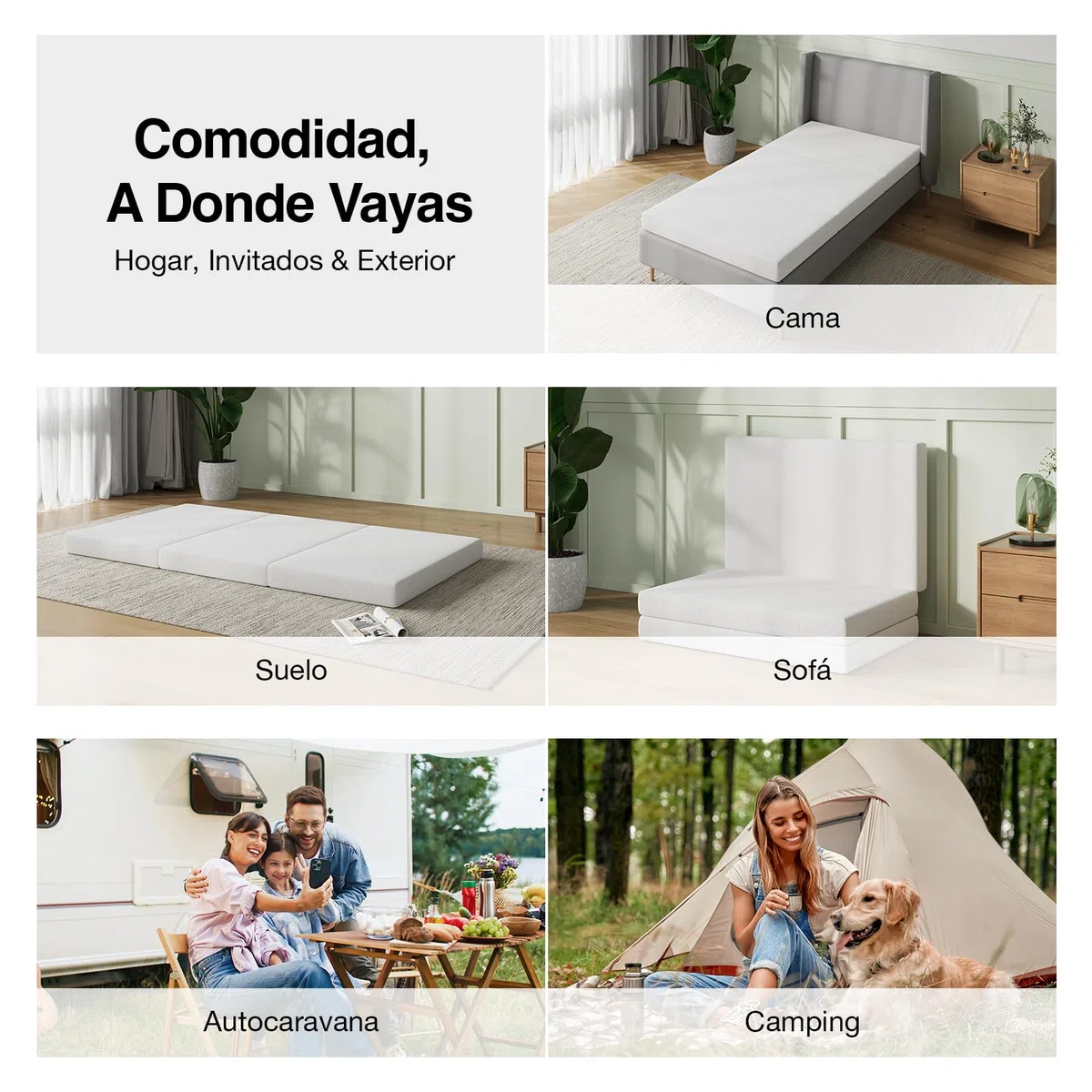 Novilla Colchón Plegable 10 cm, Cama Supletoria de 3 Piezas con Espuma Alta Densidad, Funda Lavable y Transpirable, Ideal para Invitados, Camping y Viajes (135x190 cm)