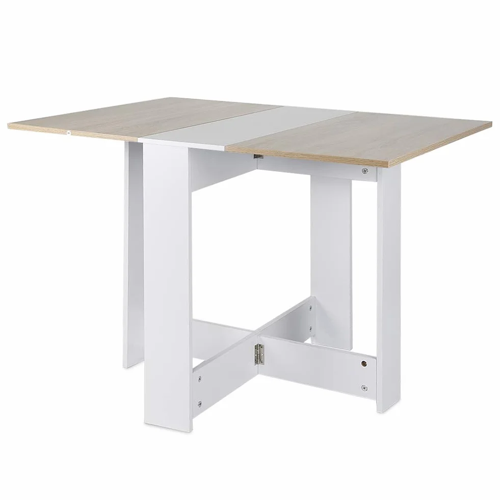 HUOLE Mesa Plegable Cocina Salón Mesa Auxiliar con 2 Alas Abatibles Ahorra Espacio Diseño Moderno-103 * 76 * 73,4 cm: Blanco + Color Roble