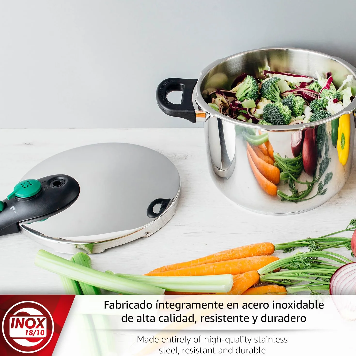 Magefesa DYNAMIC - Olla Express Rápida 6L, Acero Inoxidable 18/10, 5 Sistemas de Seguridad, Fácil Uso, Apto para Todo tipo de cocinas, Inducción