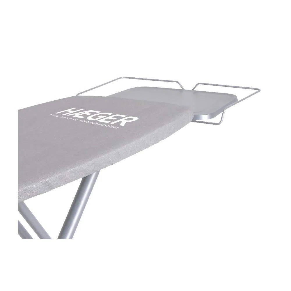 HAEGER HOME STRONG PRO - Tabla de Planchar con altura ajustable ininterrumpida hasta 94 cm, descanso para hierro dibujado también para los generadores de vapor, Gris Metalizado 124 x 40 cm