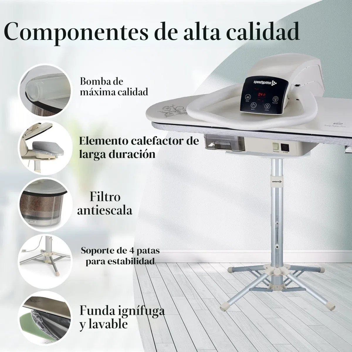 Speedypress Plancha de vapor resistente 101HD Blanco 2600W 101cm x 30cm para uso doméstico y comercial ligero