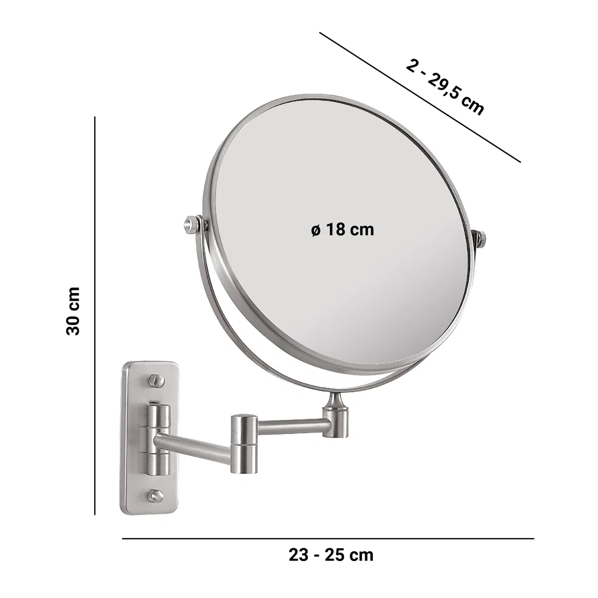 Gedy Gaia Espejo de Aumento, Espejo Maquillaje de Pared, 2 Caras, 3X, Extensible, Cepillado, Acero INOX y Cristal, 23-26 x 3,6-29 x 31