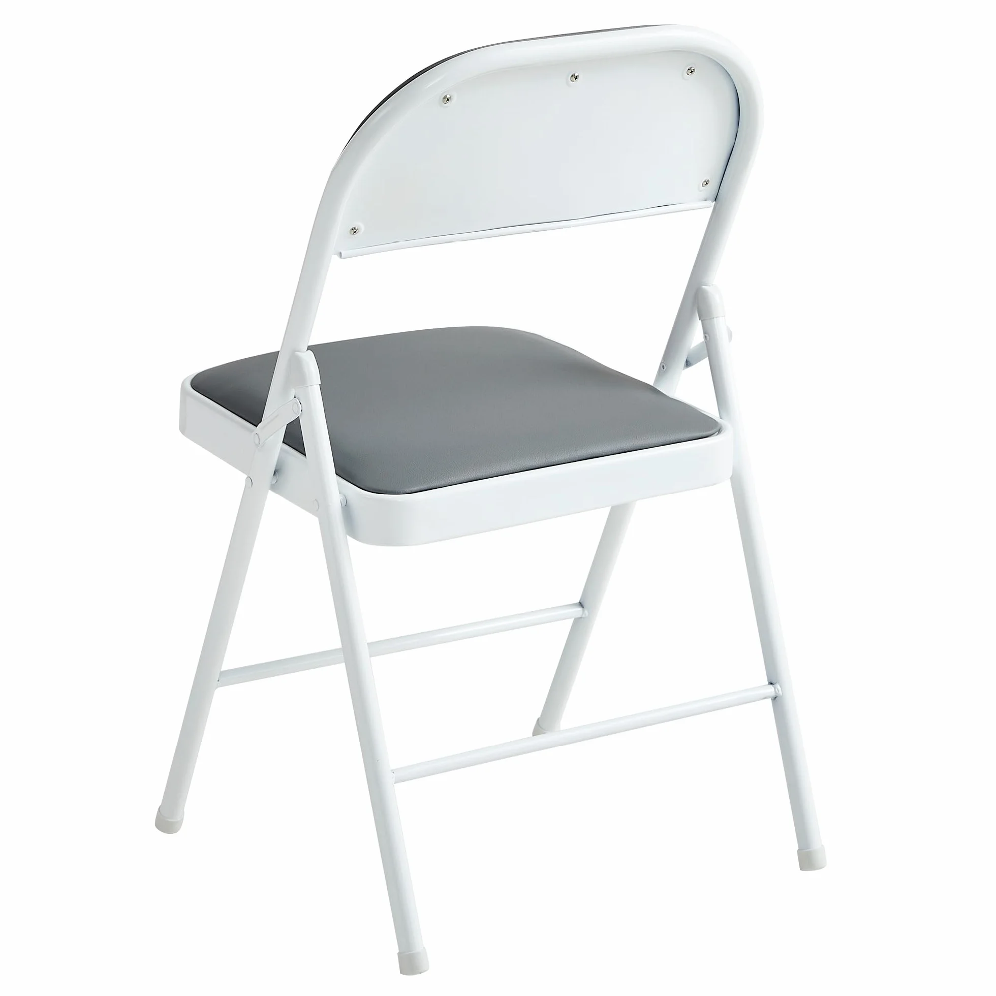 McC Direct Juego de 4 sillas plegables de piel sintética, marco de metal y asiento acolchado, fácil de plegar y almacenar para hogar, oficina, comedor y recepción (gris)
