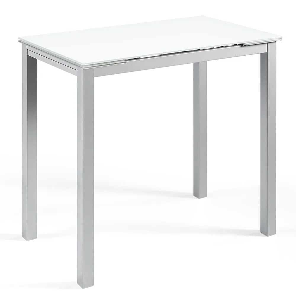 MOMMA HOME Mesa de Cocina o salón Extensible Moderna, CALCUTA, Color Blanco/Plata - Material Cristal Templado/Metal 100/140 x 60 x 76 cm