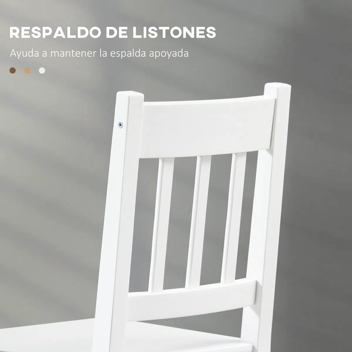 HOMCOM Juego de 2 Sillas de Comedor de Madera Maciza de Pino, Sillas de Cocina con Respaldo de Listones, Asiento Amplio, para Salón, Blanco