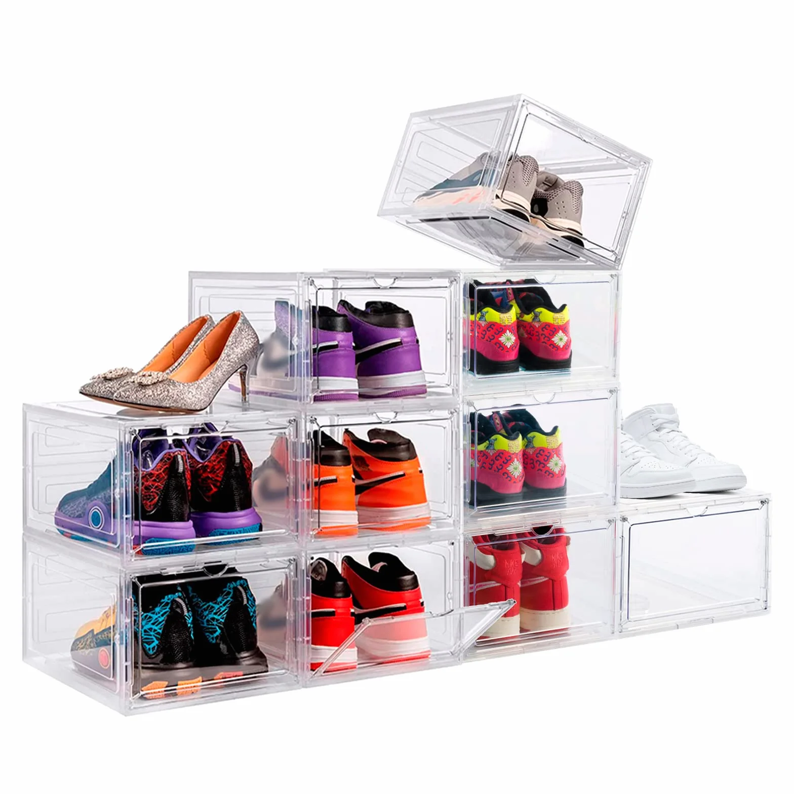 Organizador Zapatos Pack 10. Cajones de Almacenaje de Calzado, Expositor para Zapatillas y Sneakers (Transparente)