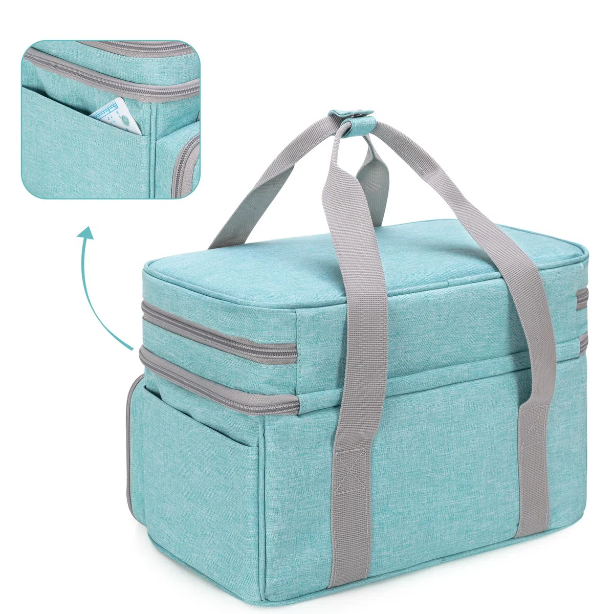BAFASO Bolsa para Kit de Costura de Doble Capa, Costurero Grande con 2 Bolsillos Desmontables, Bolsa de Costura Grande (Sin Accesorios), Verde
