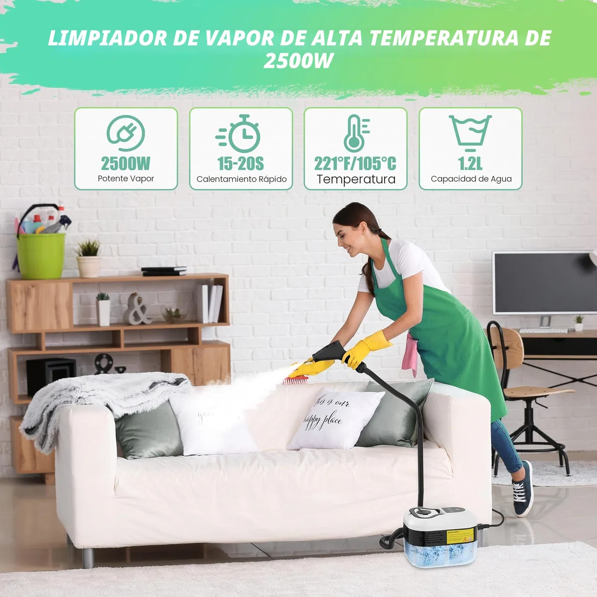 4.5 Bar Limpiador de Vapor Portátil, 2500W Limpiador de Vapor de Mano, Vaporeta Limpieza Hogar, 6 Velocidades Ajustables, Depósito de 1200ML, Para Limpiar Cocinas, Baños, Coches, Ventanas