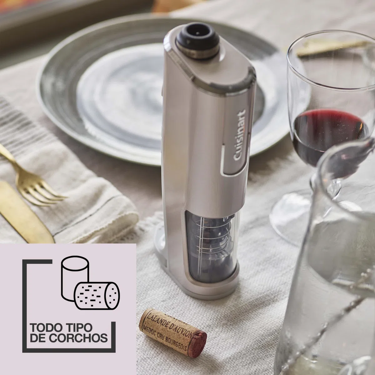 Cuisinart Abridor de Vino Inalámbrico con Sellador de Vacío | Abridor de botellas con tapón de corcho | hasta 50 botellas | Cortador de papel de aluminio integrado | Regalo para amantes del vino