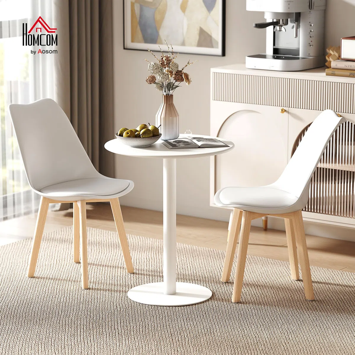 HOMCOM Mesa de Comedor Redonda para 2 Personas Mesa de Cocina de Acero para Interior y Exterior Ø60x72 cm Blanco