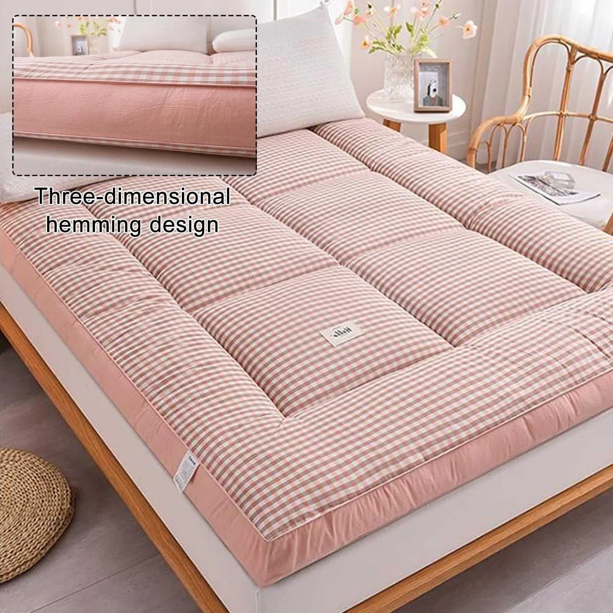 Colchón de futón japonés, colchón Plegable, colchón Enrollable, tapete de Tatami, Almohadilla para Dormir Plegable Gruesa aplicable al Dormitorio/salón/Alfombra de Piso(Pink,100x190cm)