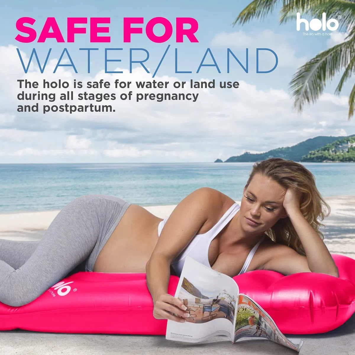 HOLO - Lilo Inflable de Maternidad - Previene el Dolor de Espalda y apoya tu Barriga Durante el Embarazo - Diseño de Almohada de Maternidad Suave y de Apoyo (Arena Blanca)