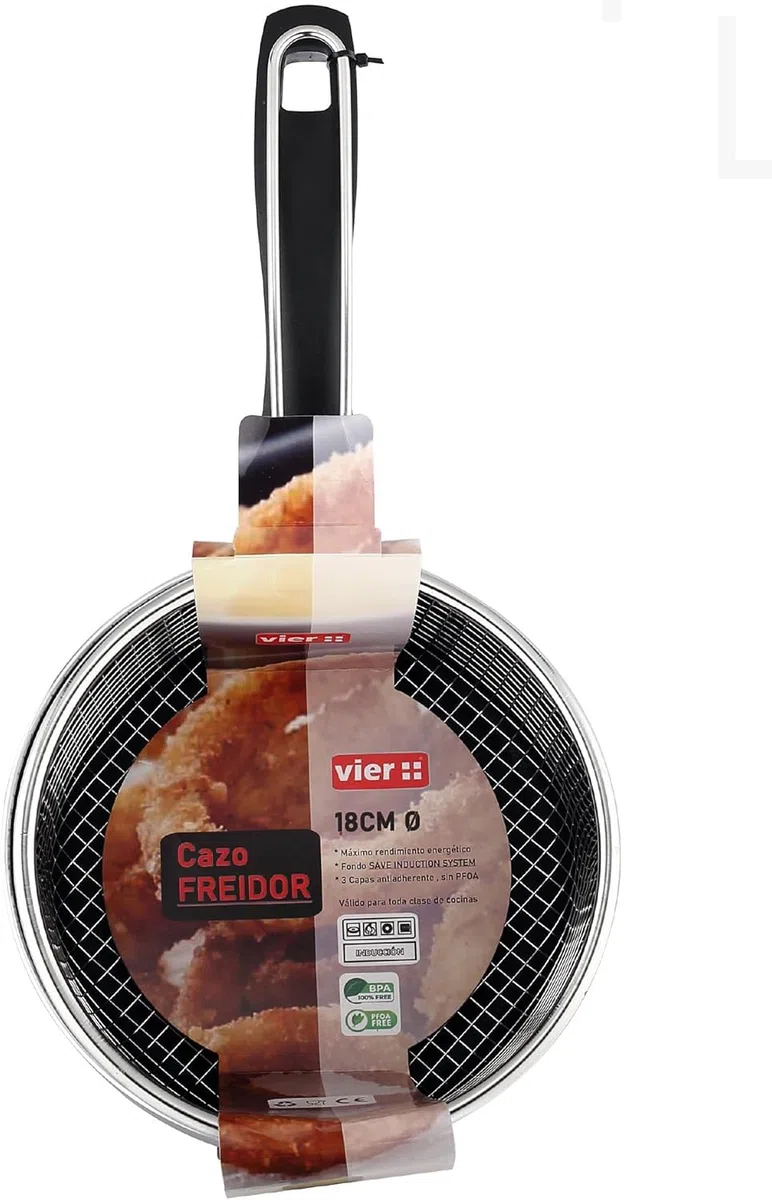 VIER - Cazo Freidora de Inducción Aluminio antiadherente Ø 16 cm, cap. 1,61 litros (56,6 Oz), Base Inducción apta para toda clase de cocinas, Mango Ergonómico Aislante, pico vertedor.