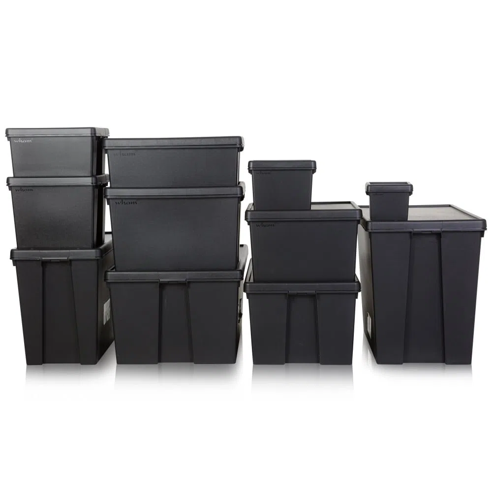 3 x Wham Bam Heavy Duty reciclado Box – 62 l, con Tapa – 59,5 x 40 x 37 cm – Negro