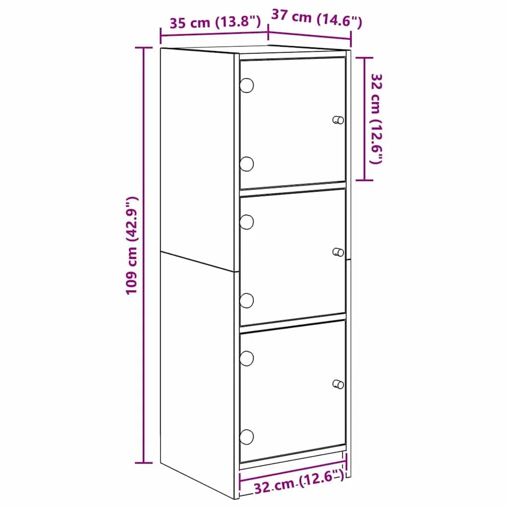 vidaXL Alacena Roble Negro 35 x 37 x 109 cm Madera contrachapada, Comedor, aparador rústico, Mueble versátil, Almacenamiento en Madera, Armario con Puerta de Vidrio