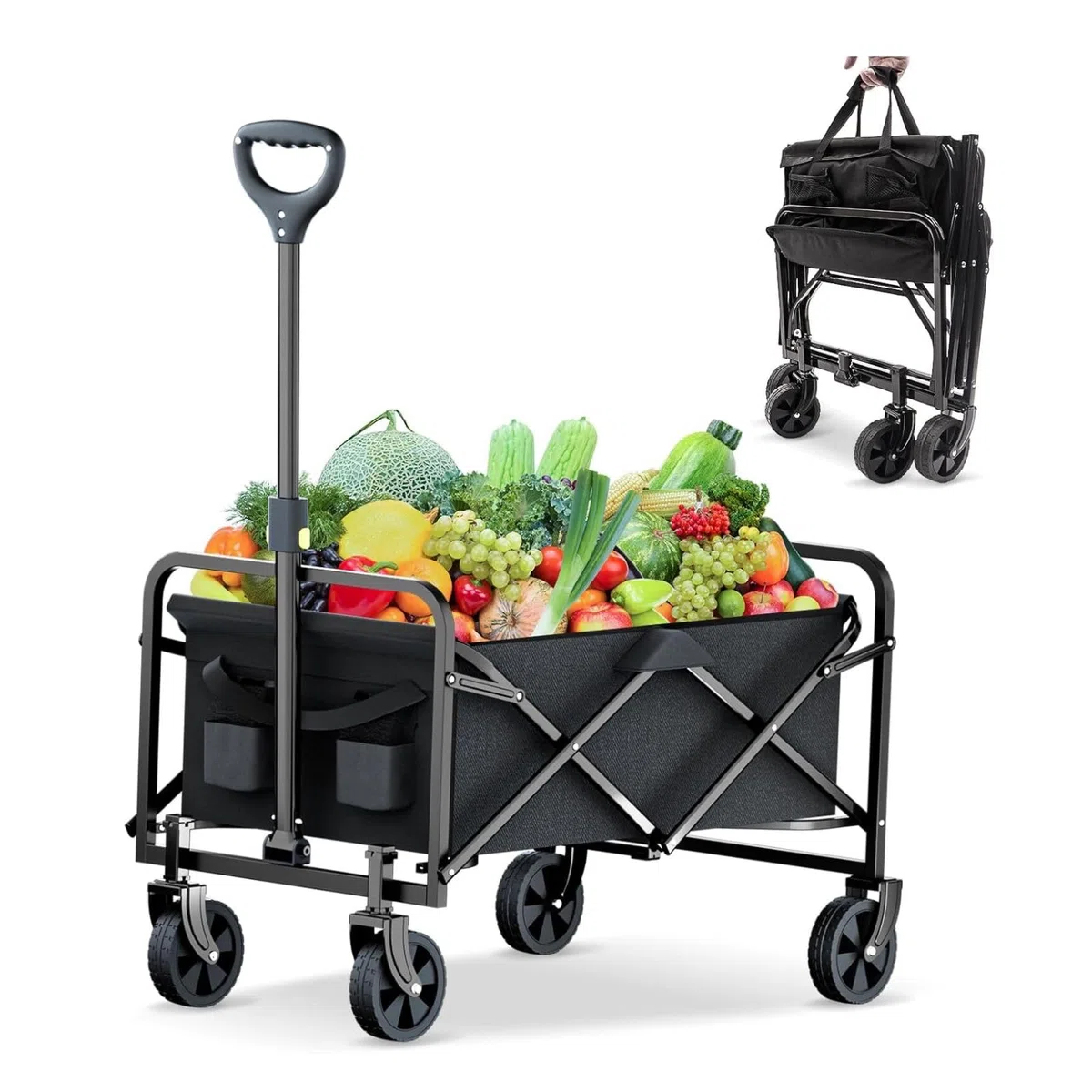 DASCK Carro Plegable con Ruedas Todoterreno 120 kg | Mango Ajustable, Bolsa de Transporte, Plegado Rápido en 3  Segundos | Carrito de Playa, Camping y Jardín