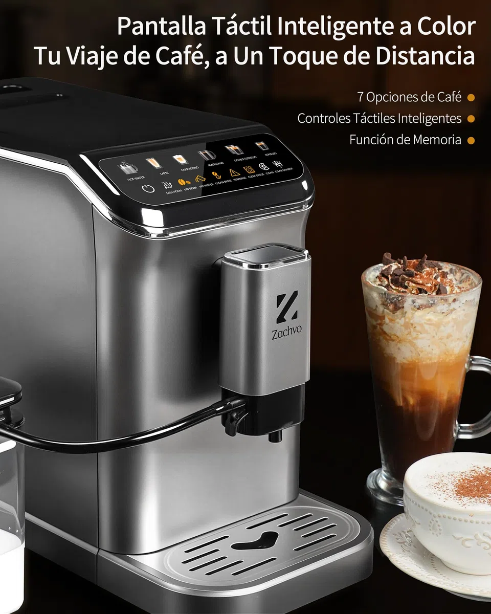 Cafetera Superautomática con Sistema de Leche–20 Bares, 7 Bebidas, 15 Niveles de Molido, Depósito de Agua de 1,5L, Doble Caldera, Control PID, Limpieza Automática,Pantalla Táctil，Café con Leche