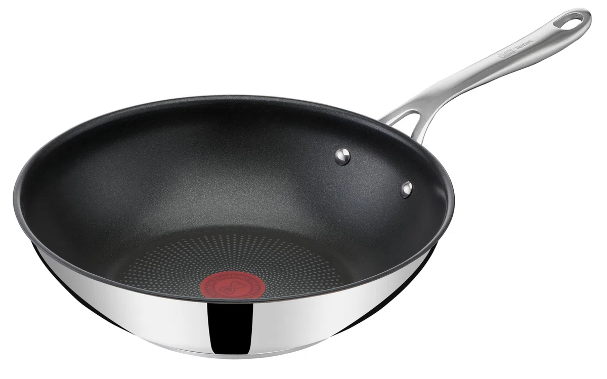 Tefal Jamie Oliver by Cook's Direct On E3041934 - Sartén wok (28 cm, antiadherente, señal térmica, mango remachado, apta para inducción, acero inoxidable)