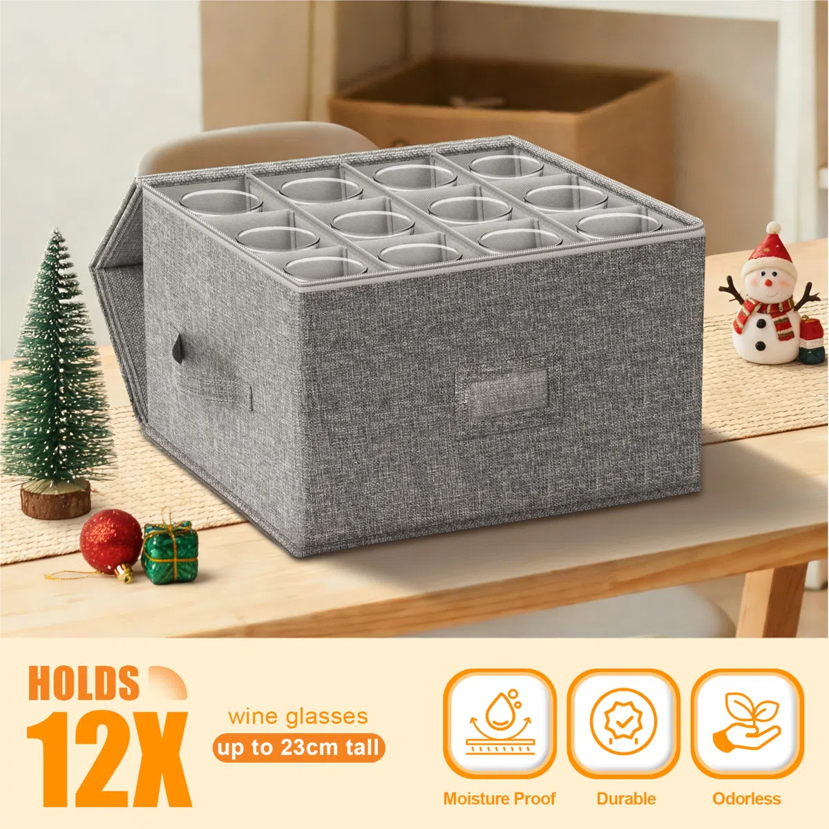 Kukikan Caja de almacenamiento para copas de vino, paquete de 2, cajas apilables con carcasa dura en la parte superior inferior, suministros de mudanza, contenedores de almacenamiento de China para 24