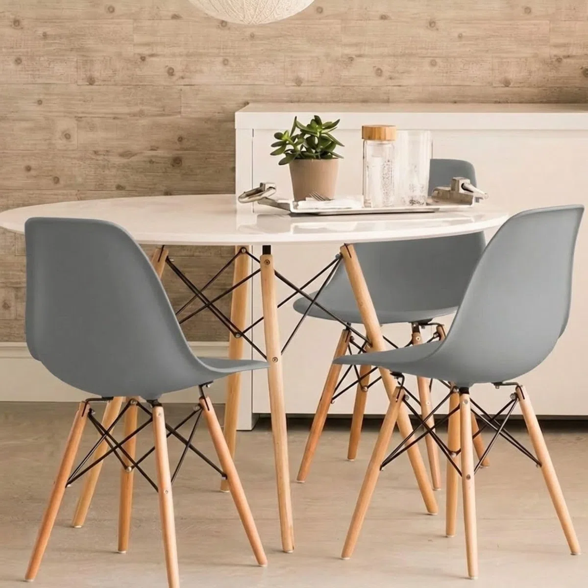 DASCK Pack 4 Sillas Nordicas de Comedor Estilo Escandinavo | Patas Haya Natural | Polipropileno Ergonomico | Carga 120 kg por Silla (Gris)