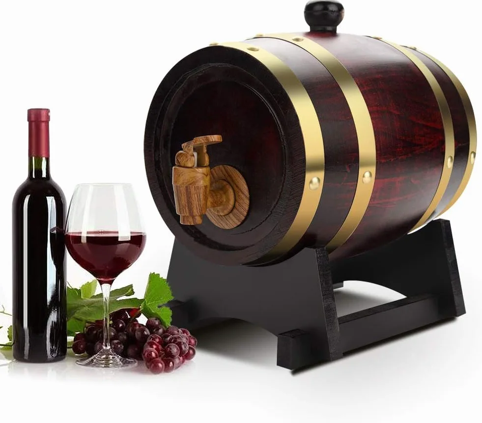Barril de Roble para Vino, 1.5 L, Madera de Roble, para Almacenamiento de Vino Tinto, Licores y Cerveza, 20 x 20 x 28.5 cm