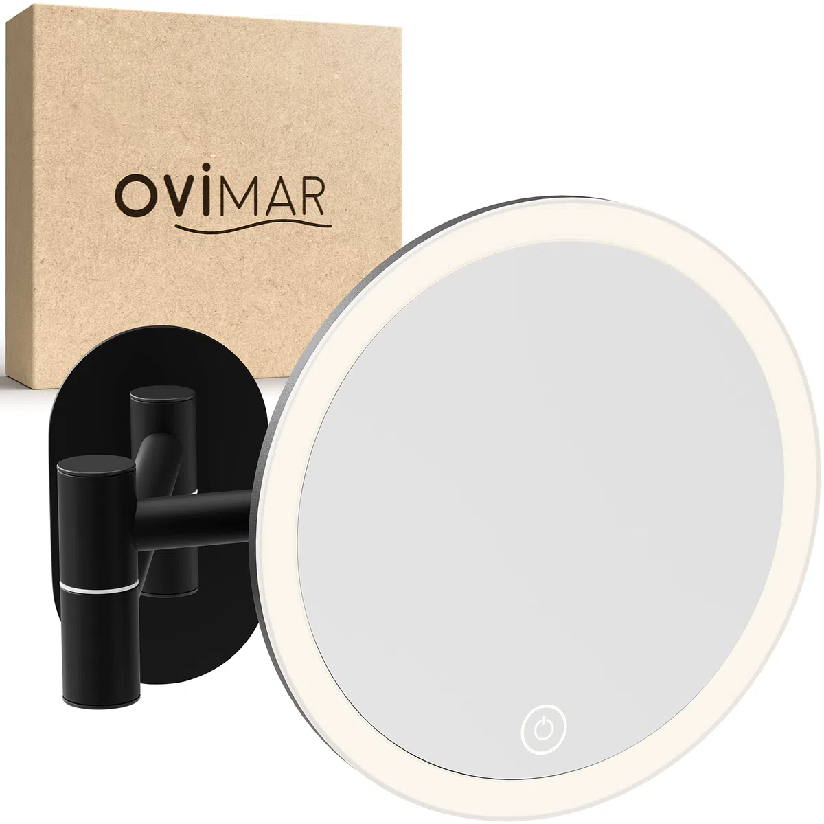 ovimar Leinoya - Espejo cosmético con iluminación (recargable, montaje en pared sin agujeros, para el baño, 5 aumentos, 360 grados)
