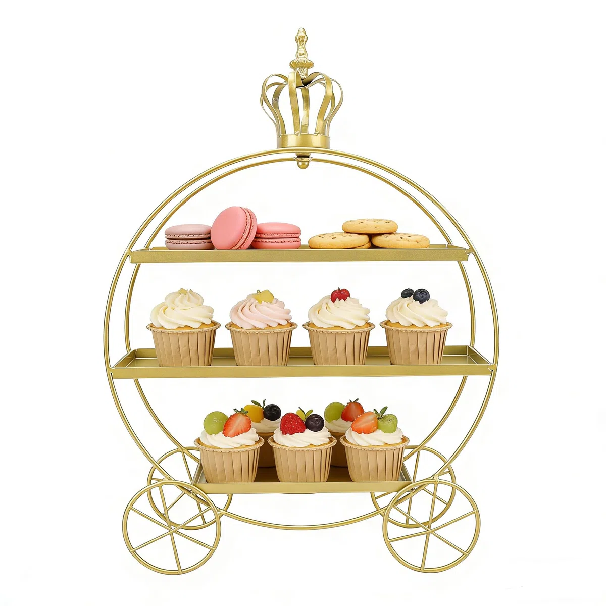 Soporte para Cupcakes de 3 Niveles, Bandejas de Hierro para Cupcakes, Donas, Frutas, Pasteles, Bandeja de Postres para Fiestas de Té, Cumpleaños Y Bodas (Dorado)