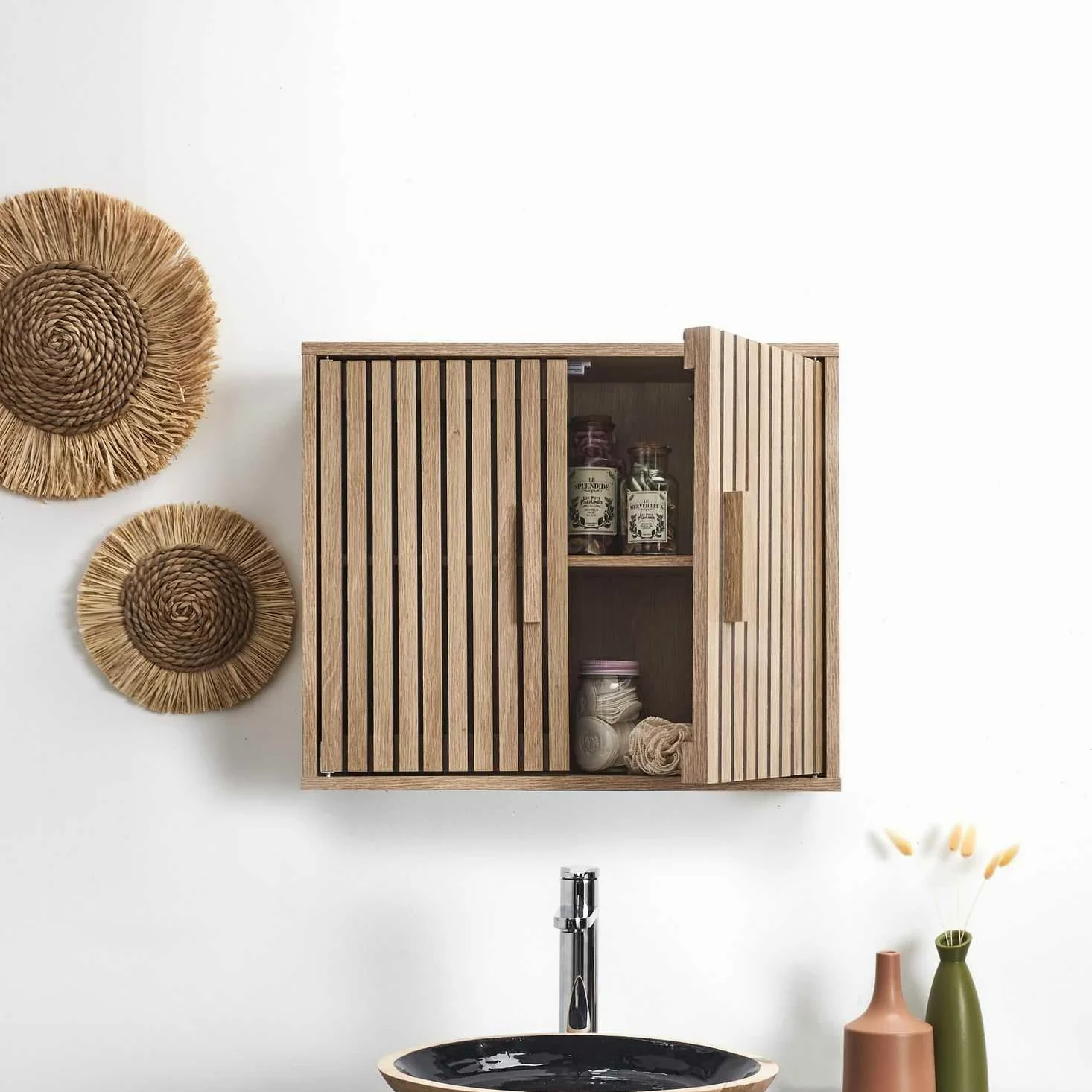 HOME DECO FACTORY - HD0221 Armario de Pared Klaus - Colección Natural Crush - Diseñado para Baño - Mueble Práctico - Dimensiones 60 x 50 x 20 cm - Color Marrón