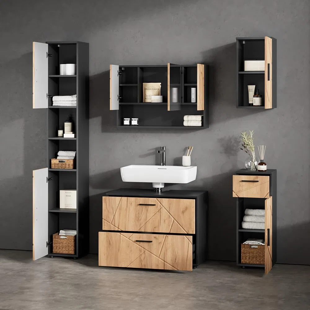 Livinity Armario de baño Ronco, Oro Power Roble/Antracita, 30 x 59 cm