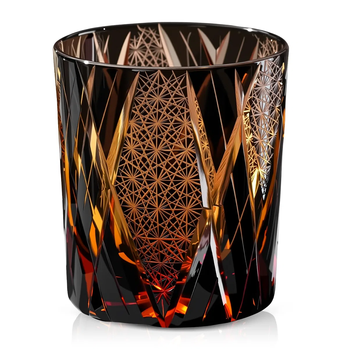 Vaso Whisky Japones Edo Kiriko Kiku Tsunagi - Vaso Degustacion Regalo Hombre para Bourbon - Vidrio Premium - Cristalyn (Marrón, 250ml)