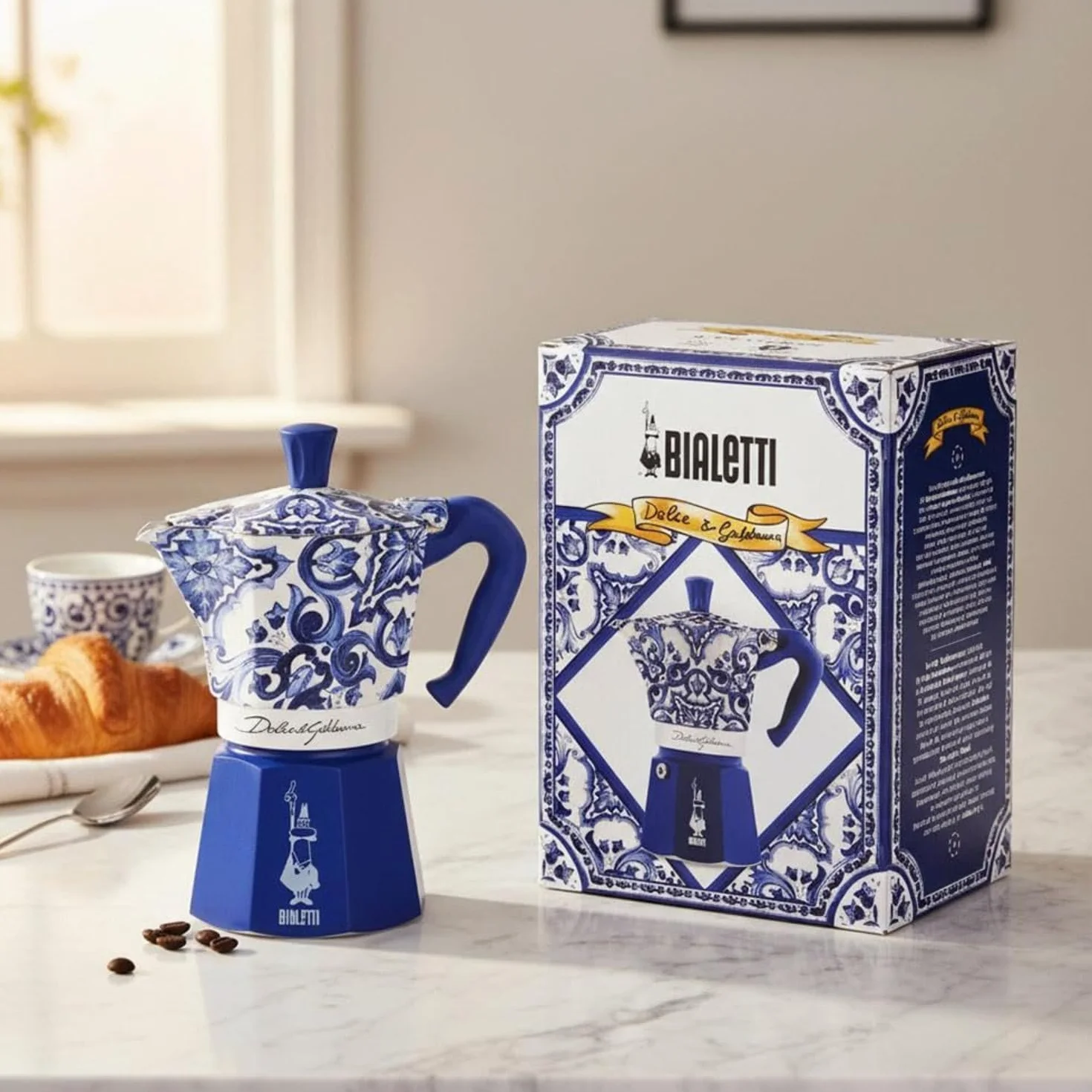 Bialetti Dolce & Gabbana Mocha Express Blue Mediterraneo para 3 tazas, fuego directo (cafetera, cafetera espresso)