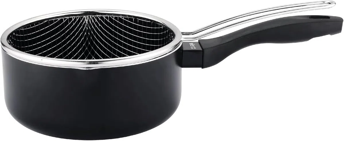 VIER - Cazo Freidora de Inducción Aluminio antiadherente Ø 16 cm, cap. 1,61 litros (56,6 Oz), Base Inducción apta para toda clase de cocinas, Mango Ergonómico Aislante, pico vertedor.