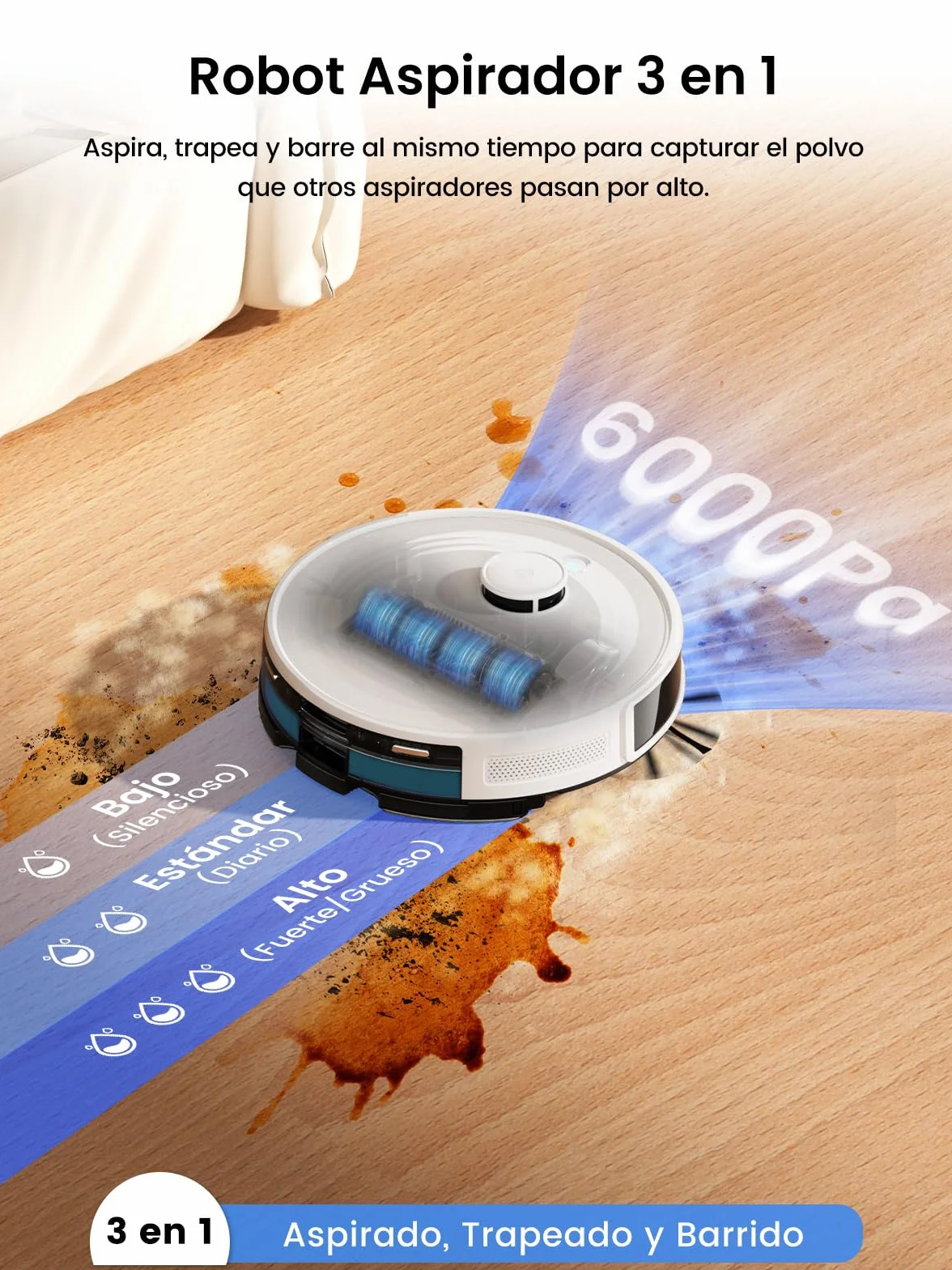 Lefant M2 Plus Robot Aspirador y Fregasuelos, 6000Pa con Estación de Vaciado Automático, Navegación Láser con Mapeo, Evitación de Obstáculos PSD, 140min Autonomía, Ideal para Pelos de Mascotas