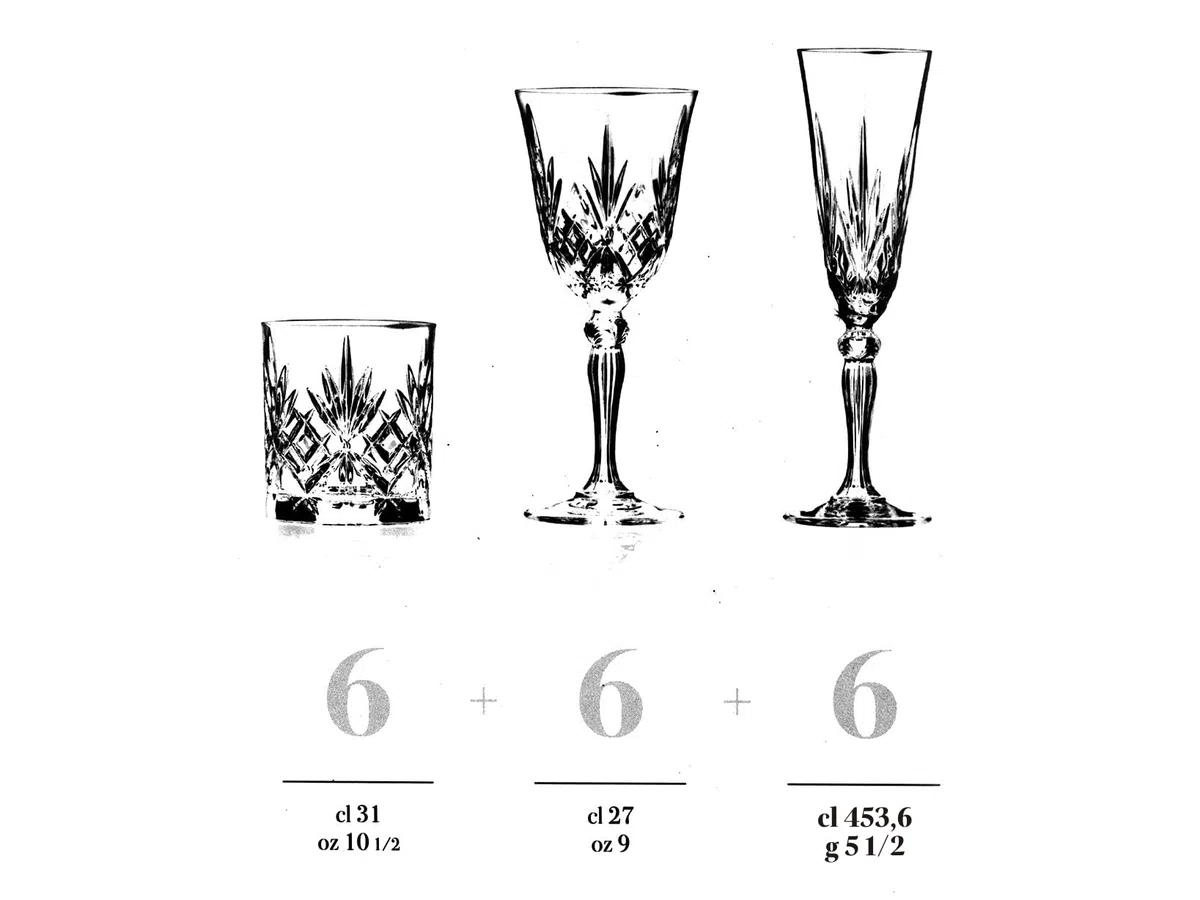 Rcr 735112 12 copas y 6 vasos, cristal, transparente, 270 ml