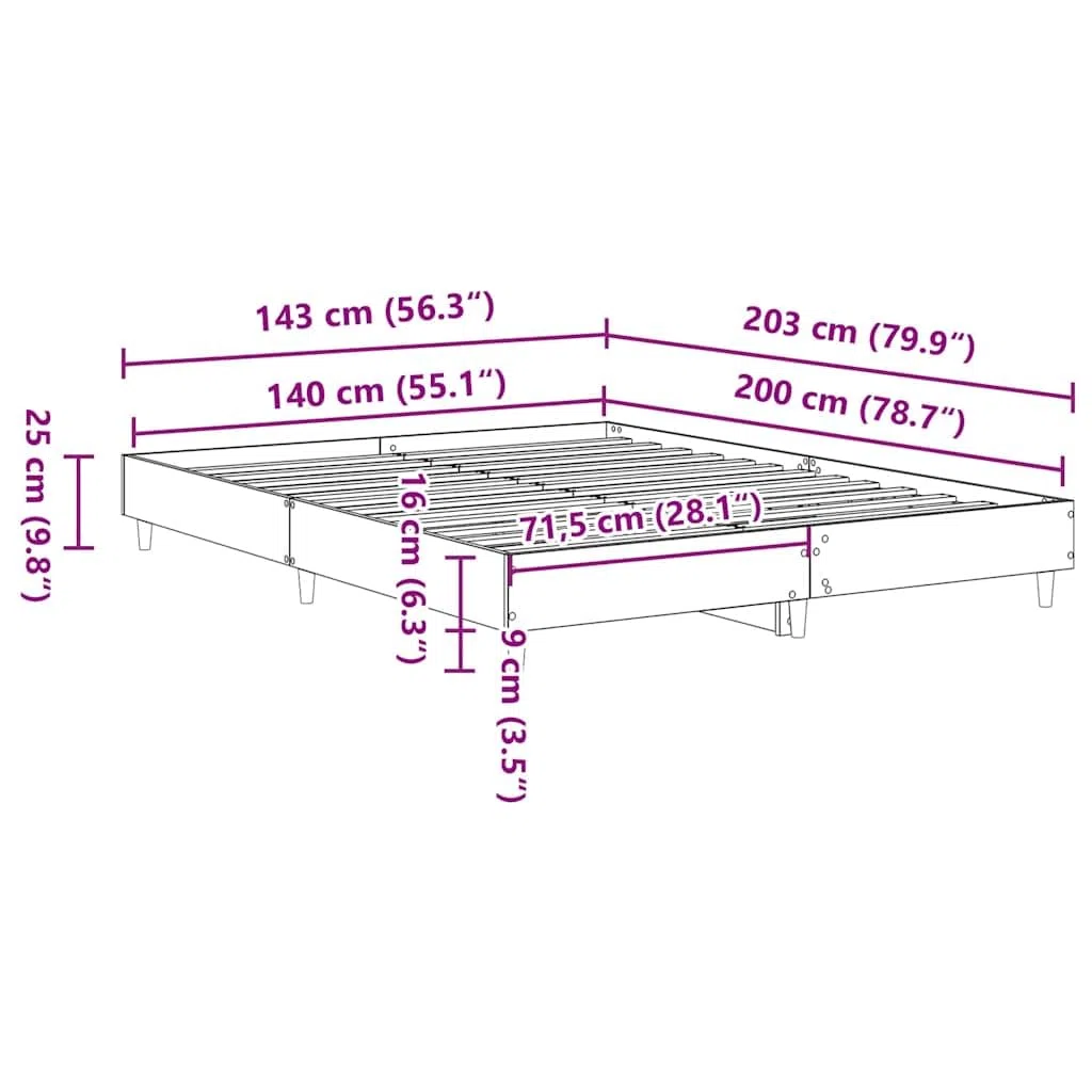 vidaXL Estructura de Cama sin colchón Madera Roble Sonoma 140x200 cm, Muebles de Dormitorio, Base de Cama, Cama Doble, Cama, armazón de Cama