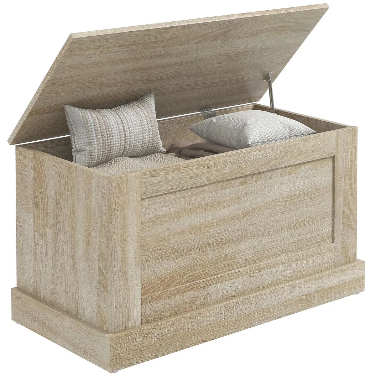 HOMCOM Baúl de almacenamiento, baúl de juguetes de madera, con bisagra de seguridad, para salón, pasillo, 80 x 40 x 45 cm, madera natural