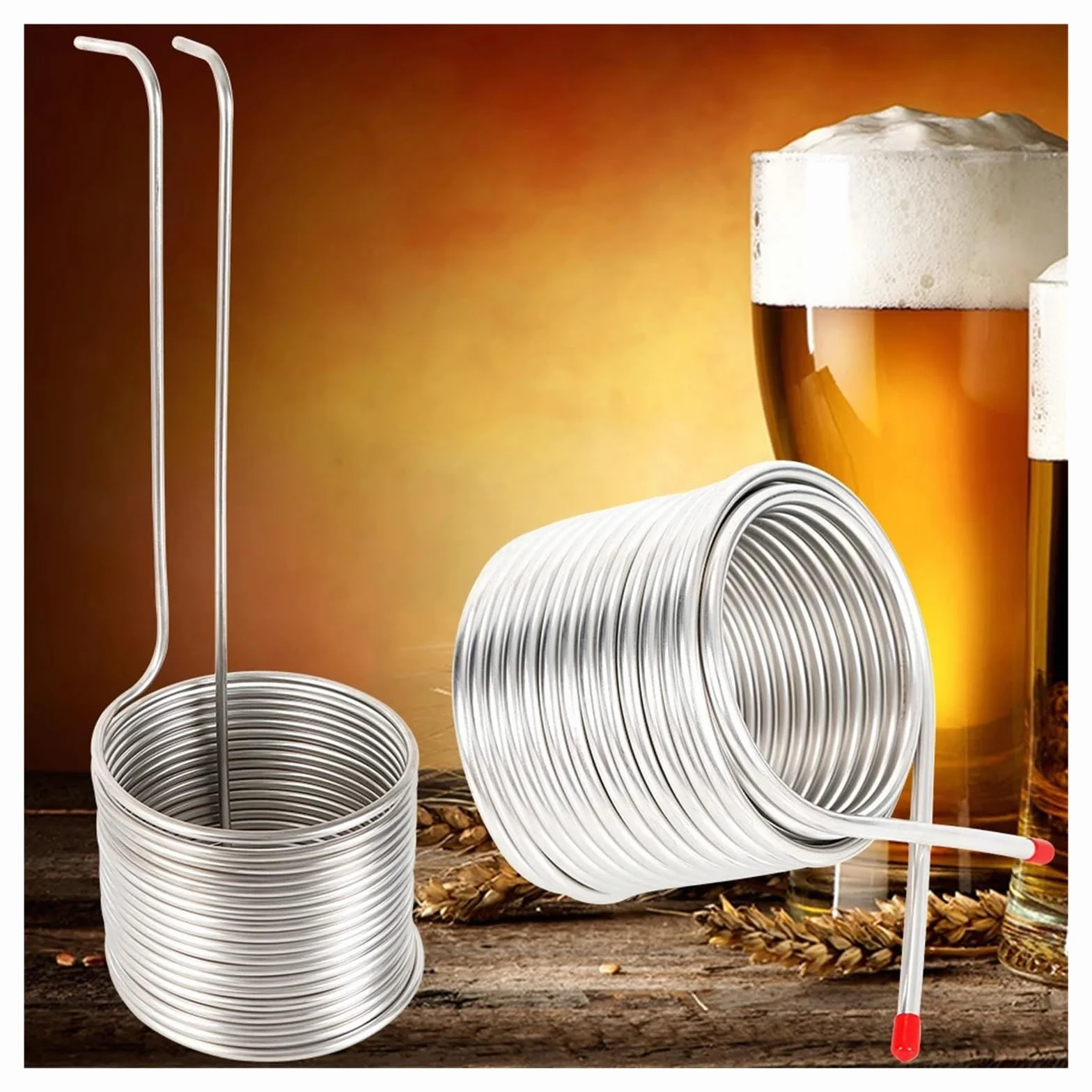 Serpentín de enfriamiento de Cerveza, Enfriador de Mosto por inmersión, de Acero Inoxidable, for elaboración casera Uso Multifuncional