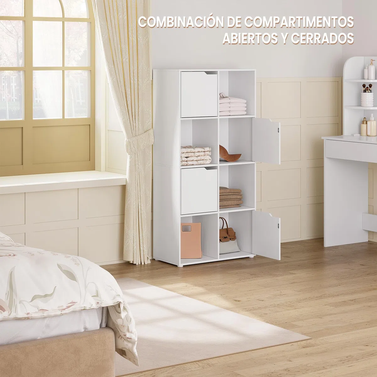 WOLTU Estanteria para Libros de 8 Cubos, Libreria de Cubos de Almacenamiento con Puertas, para Estudio, Dormitorio y Salon, Biblioteca Blanca, 60x30x120 cm, SK039ws