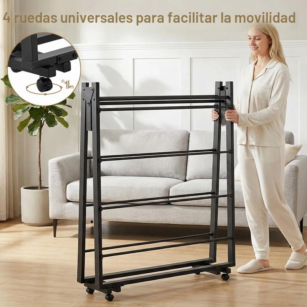 Cama Plegable para 1 Persona de Metal, Marco de Cama Individual, 90 x 190 cm, Marco de Cama Plegable con 4 Ruedas, Negro