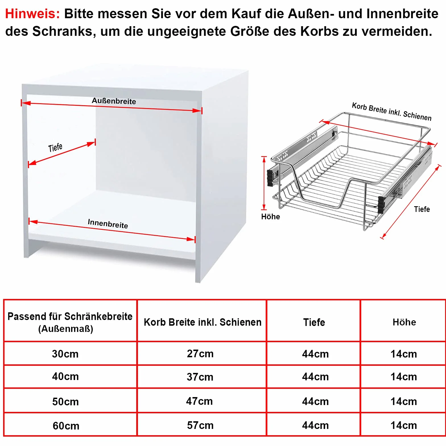 LARS360 Cajón telescópico con rieles telescópicos de metal cromado, inoxidable, extraíble, capacidad de carga máxima: 20 kg, adecuado para armarios de 60 cm de ancho (ancho real, 57 cm, 2 unidades)