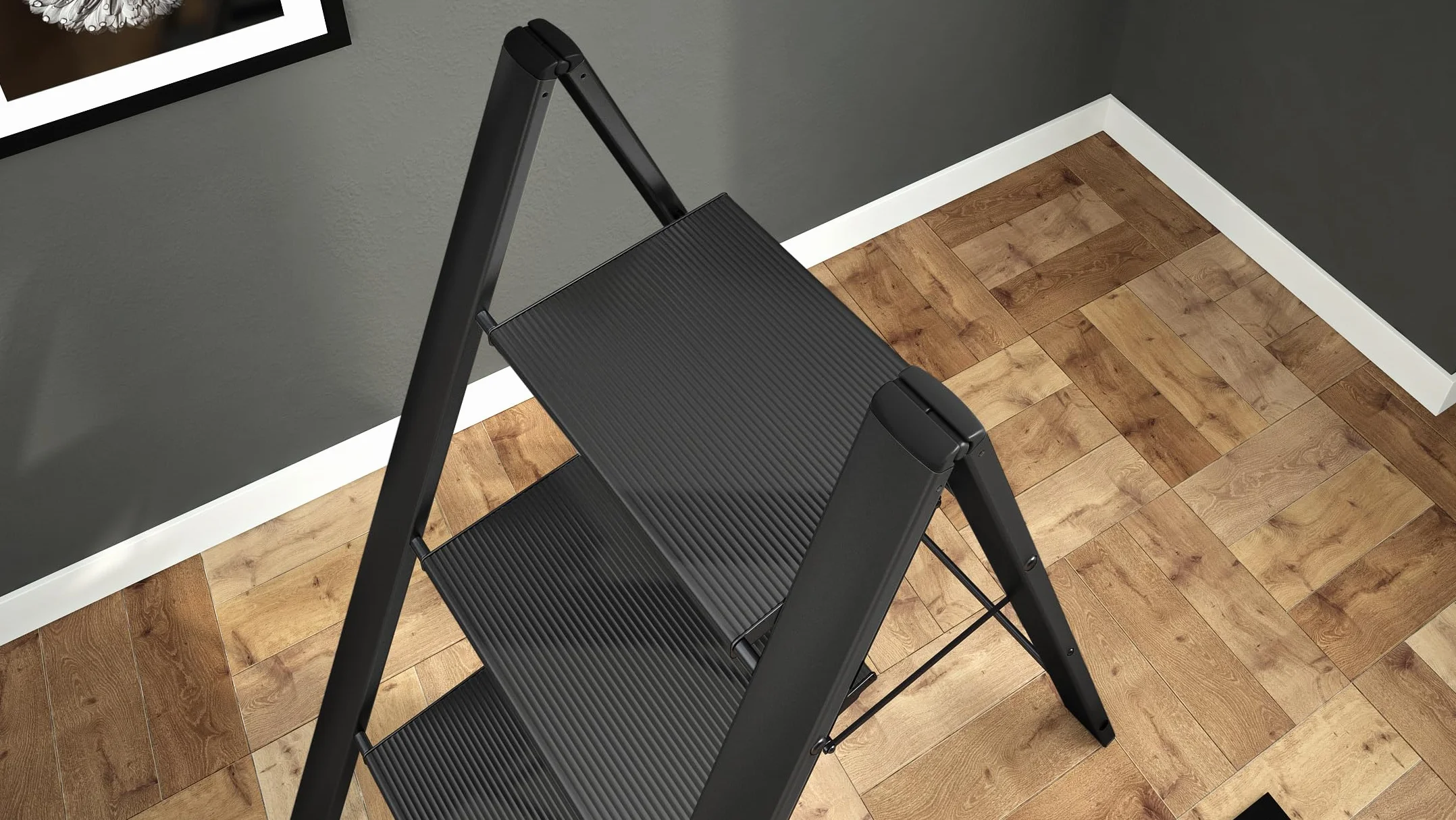 Colombo Escalera doméstica, Aluminio anodizado, Negro, 3 peldaños