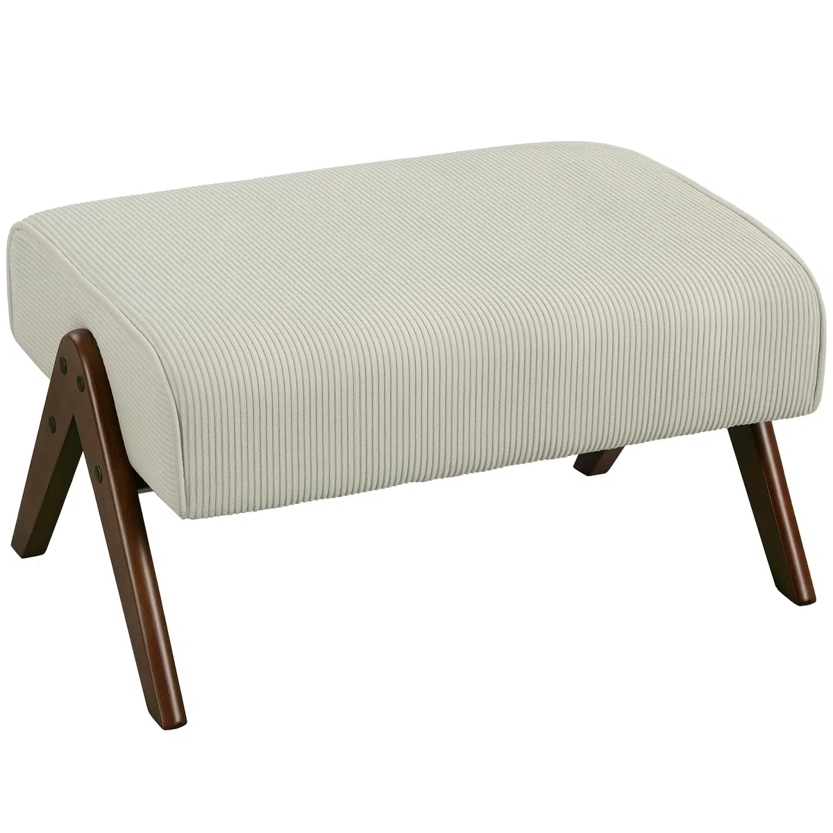 HOMCOM Reposapiés de Salón Taburete Bajo Tapizado en Pana Otomana Rectangular con Asiento Acolchado y Patas de Madera para Sala de Estar Dormitorio Beige