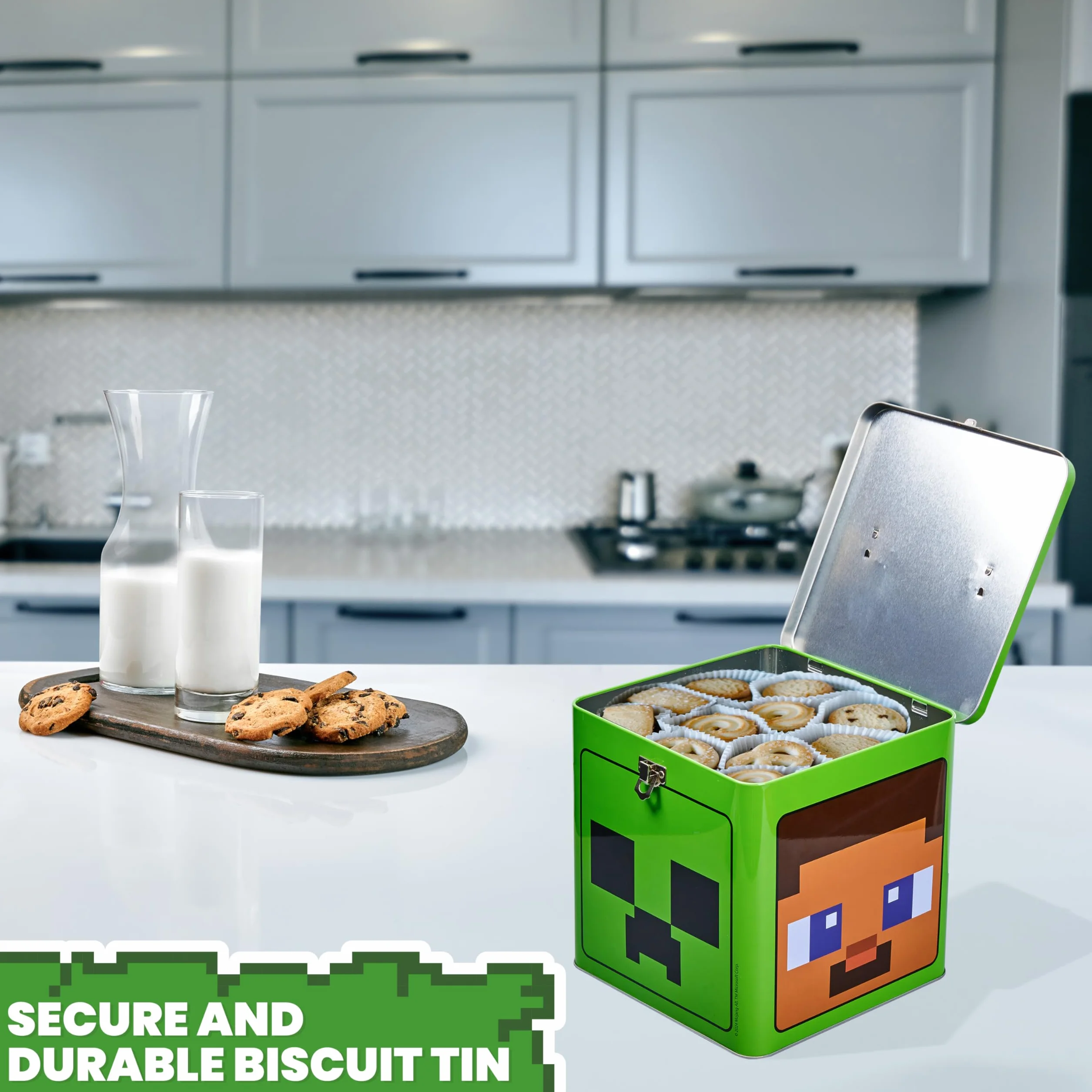 Minecraft Lata de Galletas para Niños, 18 x 18 cm - Lata decorativa para Galletas - Regalo Gamers