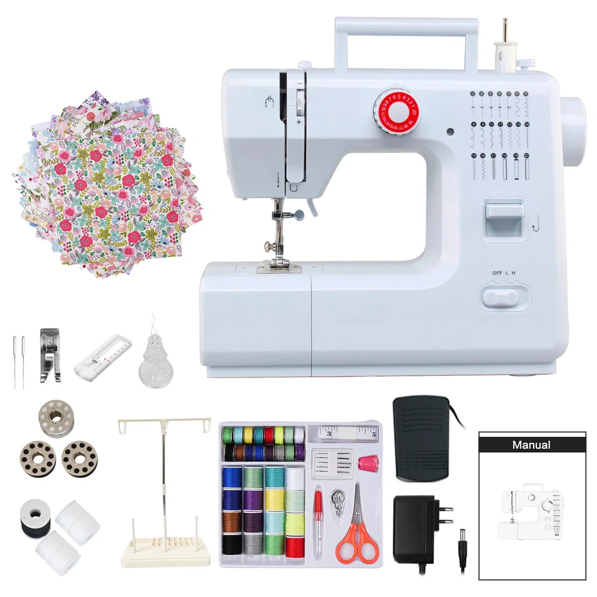 618 MáQuina De Coser PortáTil Con 20 Puntadas, 42 Piezas Kit De Costura Completo, 25 Piezas De Patchwork Y Portahilos, Mini Costura Electrica Para Principiantes Y Expertos