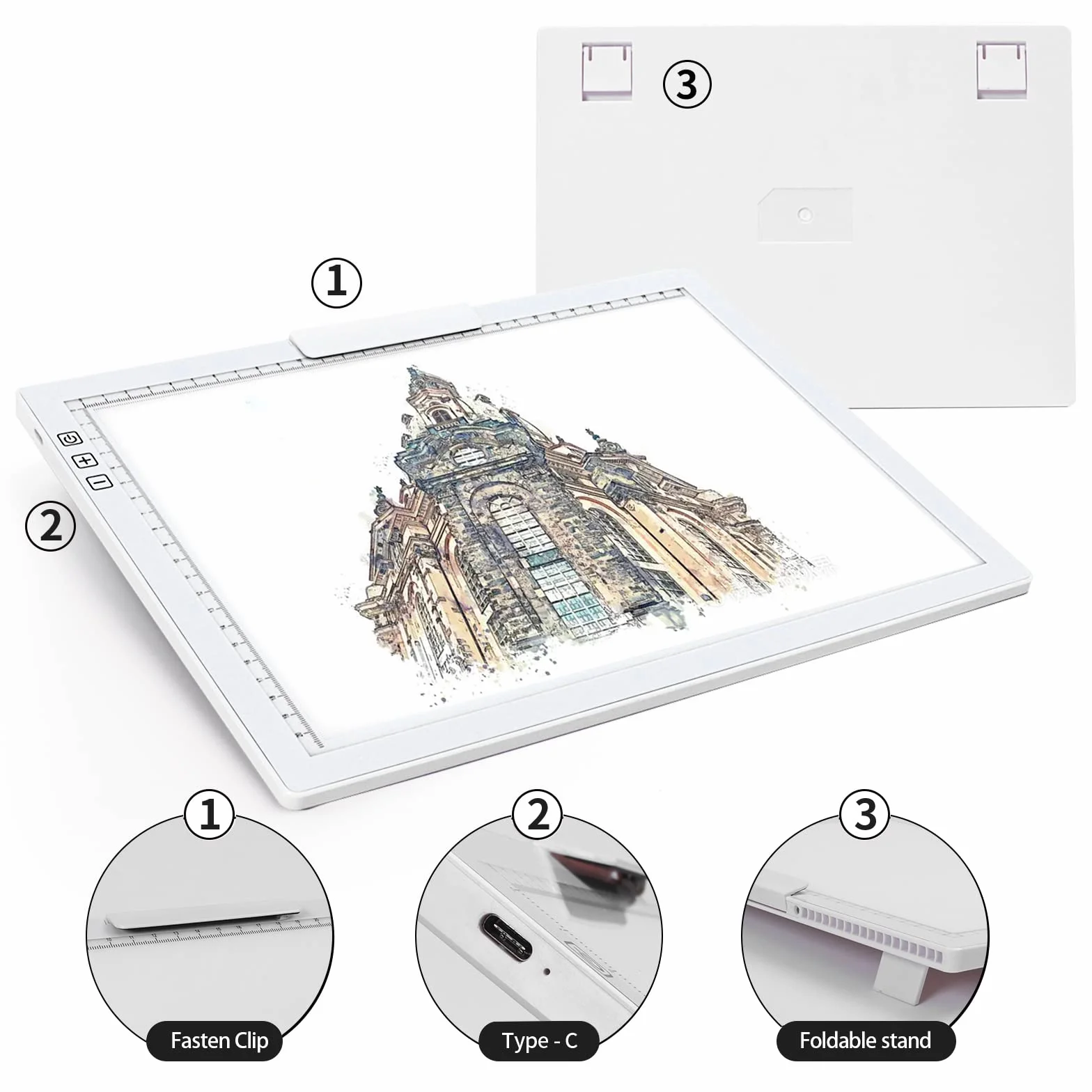TOHETO A4 Mesa de Luz Para Calcar con Bolsa, Recargable Mesa de Luz Dibujo Tableta de Luz,LED Tableta de Luz Dibujo de Dibujo Portátil con Brillo Ajustable para Bocetos Dibujo Diamante Pintura(Blanco)